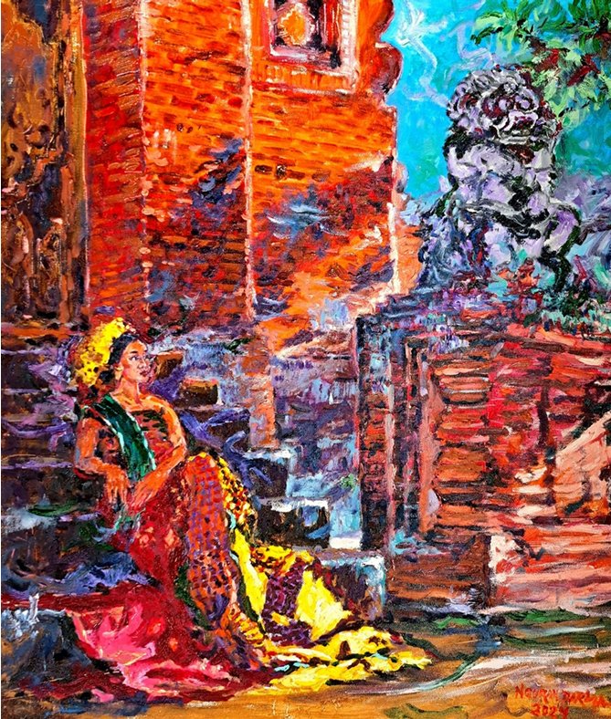 BALINESE GIRL AT GATEWAY, BALI. 2024.